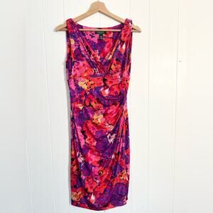 Ralph Lauren 6 watercolor floral dress pink purple vibrant wedding guest